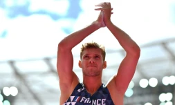 Kevin Mayer lors du concours de la perche du décathlon aux Mondiaux, le 12 août 2017 à Londres