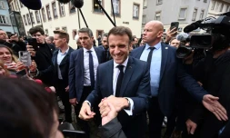 Emmanuel Macron en déplacement à Sélestat, dans l'est de la France, le 19 avril 2023 
