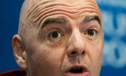 Le président de la Fifa Gianni Infantino en conférence de presse, le 13 juillet 2018 à Moscou