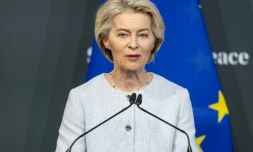La présidente de la Commission européenne Ursua von der Leyen, le 16 juin 2024 au Sommet pour la paix en Ukraine prÚs de Lucerne, en Suisse
