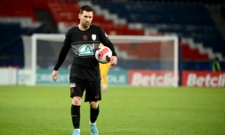 La star du PSG Lionel Messi avant son tir au but contre Nice, en 8e de Coupe de France, le 31 janvier 2022 au Parc des Princes