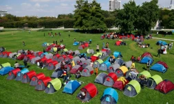Sans-abris installés au parc André-Citroën le 1er septembre 2021