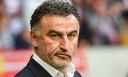 L'entraîneur de Lille Christophe Galtier lors du match de Ligue 1 contre Metz, le 28 avril 2018 à Villeneuve-d'Ascq  