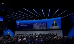 Le président de l'UEFA Aleksander Ceferin durant le congrès de l'UEFA le 3 mars 2020 à Amsterdam.           