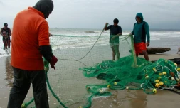 Des pĂȘcheurs Ă San Pedro, une communautĂ© en Equateur affectĂ©e par la hausse des tempĂ©ratures du Pacifique, le 18 septembre 2026