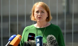 La ministre allemande de la Famille Lisa Paus devant la Chancellerie à Berlin, le 23 août 2023