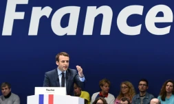 Emmanuel Macron, candidat du mouvement En Marche! à la présidentielle, lors d'un meeting, le 18 février 2017 à Toulon