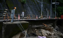 Une route endommagée par les pluies diluviennes et les inondations à Kuma (Japon), le 9 juillet 2020