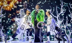 Le groupe Go_A, qui représente l'Ukraine, chante "Shum" lors d'une répétition pour la finale de l'Eurovision, le 21 mai 2021 à Rotterdam, aux Pays-Bas