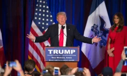 Donald Trump aprÚs sa défaite aux primaires républicaines de l'Iowa, le 1er février 2016 à Des Moines