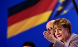 La Chancelière allemande Angela Merkel répond aux questions des journalistes avant le congrès des délégués de l'Union chrétienne-démocrate (CDU), le 5 décembre 2016 à Essen