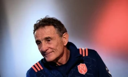 L'entraîneur du XV de France Guy Novès en conférence de presse à Marcoussis, le 2 février 2017