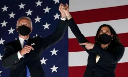 Joe Biden et Kamala Harris le 20 août 2020 à Wilmington, aprÚs le discours d'investiture du candidat démocrate à la Maison Blanche