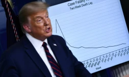 Le président américain Donald Trump devant un graphique consacré à l'épidémie de Covid-19 le 4 août 2020