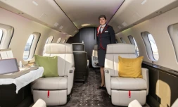 Présentation du nouvel avion d'affaires Bombardier Global 7500, le 3 mars 2022 à GenÚve