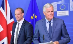 Le négociateur du Brexit pour l'UE Michel Barnier et le ministre britannique chargé du Brexit Dominic Raab à Bruxelles le 31 août 2018