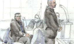 Croquis d'audience réalisé le 14 janvier 2019, montrant Antoine Quirin (G) et Nicolas Redouane lors de leur premier procès devant la Cour d'Assises à Paris