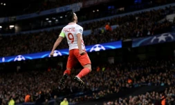 L'attaquant colombien de Monaco Radamel Falcao fête un but contre Manchester City, le 21 février 2017 à l'Etihad Stadium