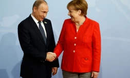 Angela Merkel et Vladimir Poutine lors d'un sommet du G20 à Hambourg, le 7 juillet 2017