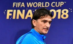 Le sélectionneur croate Zlatko Dalic arrive pour une conférence de presse, le 14 juillet 2018 à Moscou