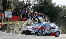 L'Estonien Ott Tänak au volant de sa Toyota lors du Rallye de Corse, entre Orone et Carbini, le 29 mars 2019