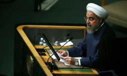 Le président iranien Hassan Rohani à la tribune de l'Onuj, le 28 septembre 2015 à New York