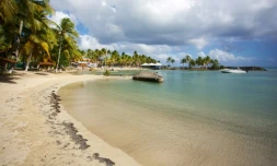 Une plage déserte au Gosier sur l'île de la Guadeloupe, pendant le confinement décidé pour stopper la propagation du virus du Covid-19, le 20 mars 2020 