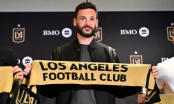 Le gardien français Hugo Lloris, recrue du Los Angeles FC, lors de sa présentation, le 14 février 2024 à Los Angeles