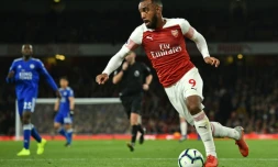 L'attaquant français d'Arsenal Alexandre Lacazette contre Leicester en Premier League, le 22 octobre 2018 à Londres