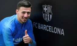 Le défenseur du Barça, Clément Lenglet, lors d'une interview à l'AFP au centre d'entraînement de Sant Joan Despí, le 13 février 2019 