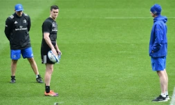 L'ouvreur du Leinster Johnny Sexton (c) lors d'un entraĂźnement, le 10 mai 2019 Ă Newcastle