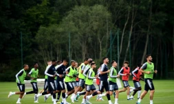 Les joueurs de l'équipe de France à l'entraînement, le 4 juin 2018 à Clairefontaine