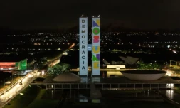 Vue aérienne des locaux du Parlement brésilien, à Basilia, le 7 janvier 2024