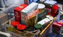 Des produits à stocker pour tenir les premiers jours d'une guerre, le 23 février 2024 à Sundbyberg, prÚs de Stockholm, en SuÚde