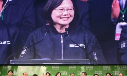 La présidente de Taïwan Tsai Ing-wen devant ses partisans, le 11 janvier 2020 à Taipei