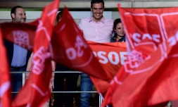 Le Premier ministre socialiste espagnol Pedro Sanchez lors d'un meeting électoral à Madrid le 28 avril 2019 à l'issue des élections législatives en Espagne