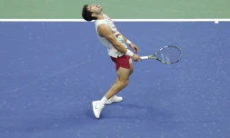 Carlos Alcaraz vainqueur de l'Italien Matteo Arnaldi Ă l'US Open Ă Flushing Meadows, le 4 septembre 2023