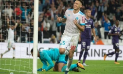 Lucas Ocampos, Argentin de Marseille, célèbre le but de 2-0 face à Toulouse, le 24 septembre 2017 au Vélodrome