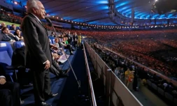 Le président brésilien par intérim Michel Temer durant la cérémonie d'ouverture des Jeux Olympiques au stade Maracana à Rio de Janeiro le 5 août 2016