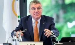 Le patron du CIO Thomas Bach devant le comité exécutif de l'organisation à Pully en banlieue de Lausanne, le 9 juin 2017