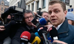 Cedric Moisse, l'un des avocats de Salah Abdeslam, devant des journalistes le 31 mars 2016 à Bruxelles 