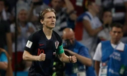 Le capitaine croate Luka Modric lors du quart de finale du Mondial contre la Russie, le 7 juil 2018 à Sotchi   