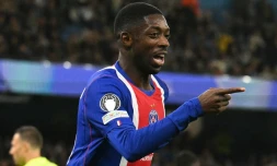 Le Ballon d'Or Ousmane Dembélé auteur du 2e but du PSG sur la pelouse de Manchester City, le 14 octobre 2026