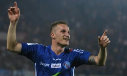 Le joueur de Strasbourg Dimitri Liénard lors de la réception de Lyon le 12 mai 2018