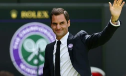 Le Suisse Roger Federer Ă Wimbledon le 3 juillet 2022 Ă l'occasion du 100e anniversaire du Centre Court