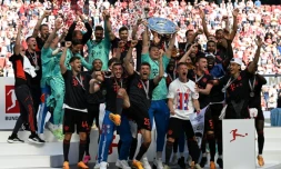 Les joueurs du Bayern Munich fêtent leur 11e titre consécutif de champion d'Allemagne, après leur succès à Cologne, le 27 mai 2023