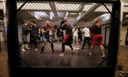 Des pratiquants des MMA à l'entraînement à Paris, le 2 mai 2016