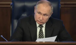 Le président russe Vladimir Poutine pendant la conférence annuelle du ministère de la Défense à Moscou, le 21 décembre 2021