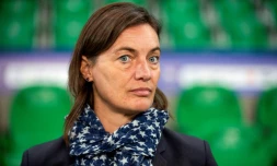 L'entraîneure des Bleues Corinne Diacre lors du match face à l'Australie le 5 octobre 2018