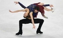 Gabriella Papadakis et Guillaume Cizeron lors des Championnats d'Europe à Bratislava, le 30 janvier 2016